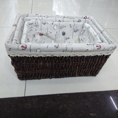 Straw Woven Storage Basket Storage Basket Desktop Sundries Cosmetics Storage Box Pastoral Fabric Rattan Woven Storage Basket