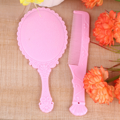 Korean Creative Children's Cute and Beautiful Makeup Hand-Hold Mirror Portable Small Mirror Straight Comb Suit
