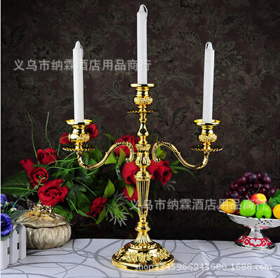 Three-head luxury silver-plated metal alloy European alloy candlestick home hotel KTV classic style