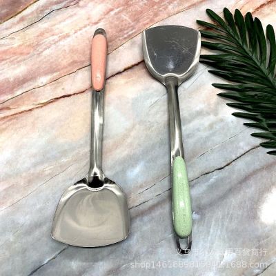Factory Direct Sales Kitchen Utensils Wheat Straw Handle Stainless Steel Spatula Yiwu Small Commodity Two Yuan Store Hot Sale