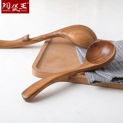 Teak Spoon Non-Slip Hook Spoon Wooden Spoon Unpainted Solid Wood Long Handle Household Lengthened Earthenware Pot Soup Porridge Porridge Spoon