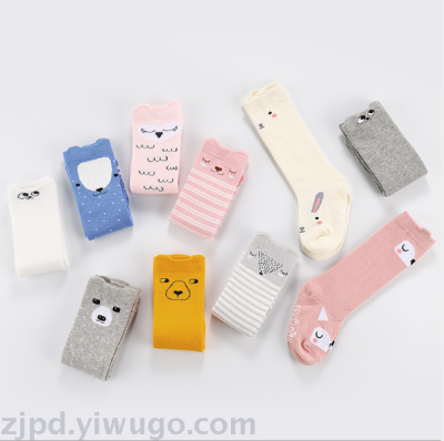 19 Korean cartoon all-cotton children's socks 3d ear tube baby socks anti-slip floor socks