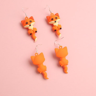 Customized Cartoon Fox Earrings Creative Flexible Glue Girls Cute Eardrops Advertising Gifts Factory Customization
