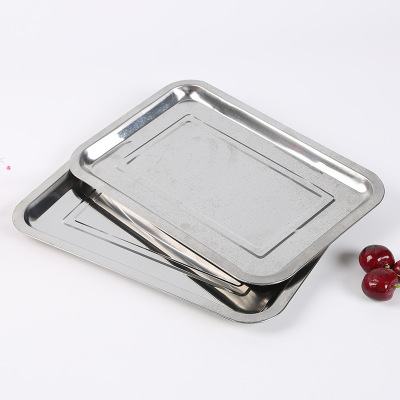 Electroplating Thickened Stainless Steel Plate Canteen Rectangular Solid Color Tray and Dinner Plate Department Store Two Yuan Stall Wholesale