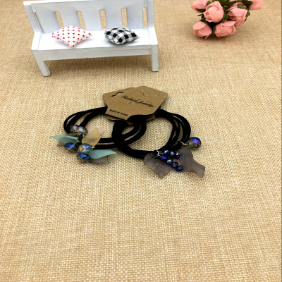 Eryuan Store Hot Selling Leaves with Diamond Binding Card Head Rope Rubber Band Hair Elastic Band Hair Band