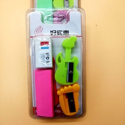 New Creative Stationery Cartoon Children's Penknife Eraser 4-Piece Set Two Yuan Store Department Store Hot Sale