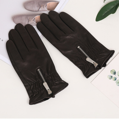 New men's arguments imported sheep leather autumn winter warm clothing gloves zipper style outdoor gloves