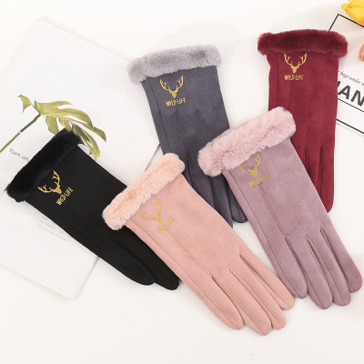 Autumn and winter new gloves ladies gloves hairy outdoor thermal points to manufacturers direct