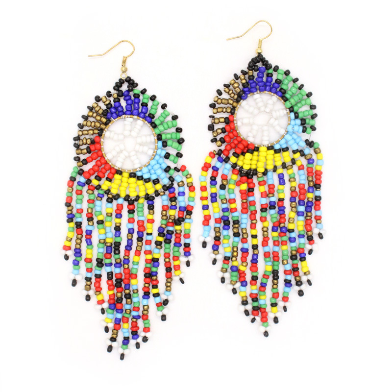 欧美民族风米珠流苏耳环 跨境波西米亚手工编织个性耳坠耳饰批发