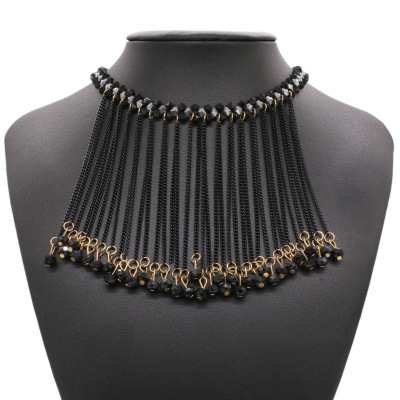 European and American foreign trade fashion chain tassel necklace cross-border new multi-layer beaded crystal clavicle chain wholesale