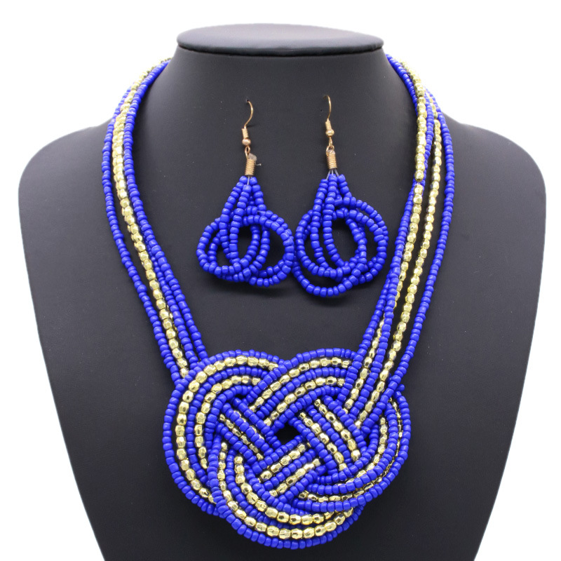 欧美时尚手工编织米珠项链女创意波西米亚民族风项链耳环套装批发