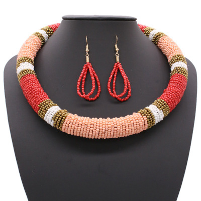Europe and America restore ancient ways rice bead braid necklace Ian national wind handmade rice bead collar set necklace