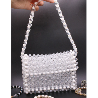 2019 new transparent acrylic beads woven handbag Korean edition exquisite checking beaded decorative bag