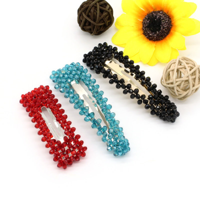 The new Korean version of The Japanese crystal braided hairpin European and American lady crystal edge clip bb clip simple bang clip headwear