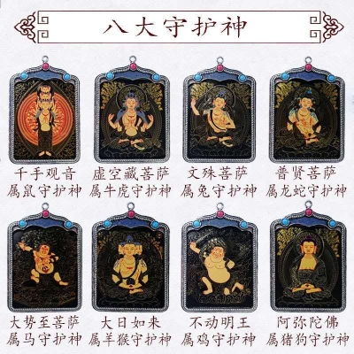 Tibetan Black Gold Thangka Necklace Zodiac Guardian