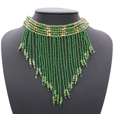 European and American foreign trade fashion rice bead tassel necklace female national style creative handmade multi-layer collar chain jewelry