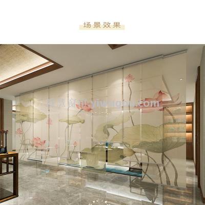 New Chinese Style Curtain Subareas Screens Office Bedroom Living Room and Hotel Translucent Fabric Door Curtain Landscape Shutter