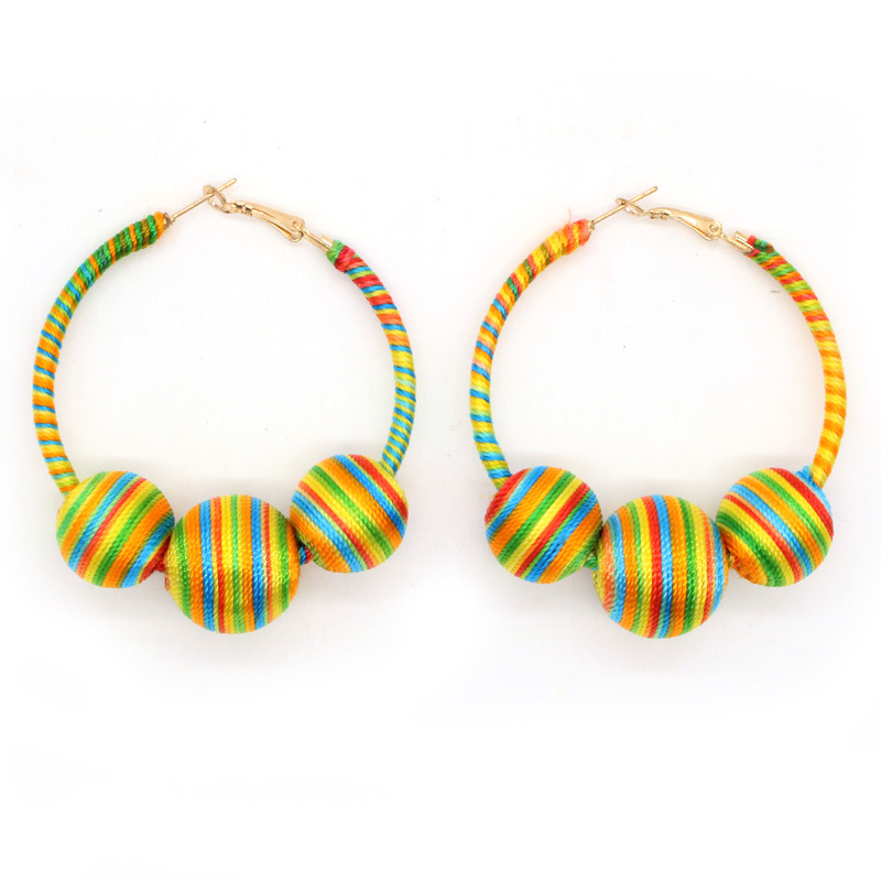 波西米亚民族风大圈耳环 欧美手工绕线球形耳圈夸张复古耳坠耳饰