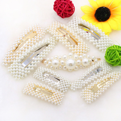 Korean Japanese INS pearl hair clip European and American retro word clip girl pearl edge clip BB clip headdress female wholesale