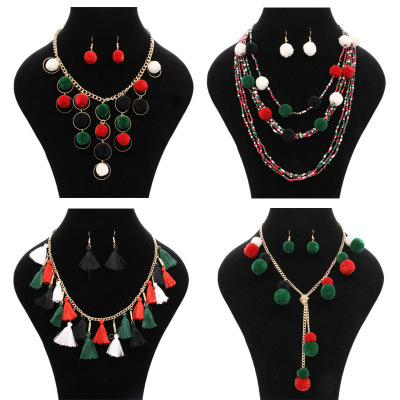 Europe and the United States Christmas ball necklace female flag color multi-style chain necklace set wholesale