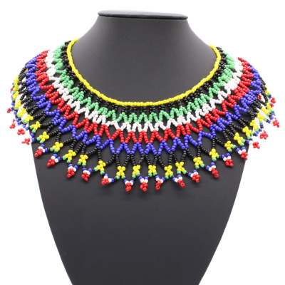 European and American ethnic wind rice bead necklace 2019 new fashion hand-knitted personalized collarbone chain shawl necklace female