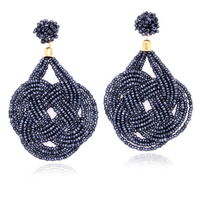 Europe and the United States retro rice bead knitted earrings foreign trade ethnic wind hand-made beads personality lady earrings