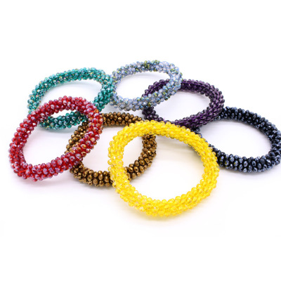 The new European and American DIY woven crystal bracelet female Korean hand crochet elastic beads wholesale
