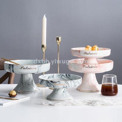 Nordic marbling cake rack European style ceramic cake plate afternoon tea heart high foot plate home fruit plate