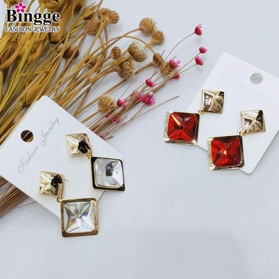 2019 new European, American, Japanese and Korean fashion noble wine red diamond earrings manufacturers direct sales
