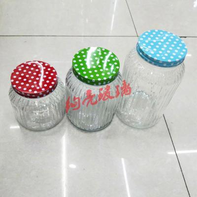 Transparent glass pot with colorful lid storage glass bottle sealed jar storage tank