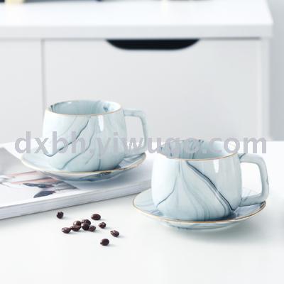 Porcelain British coffee cup and saucer set marble red tea cup simple household European luxury elegant flower tea cup