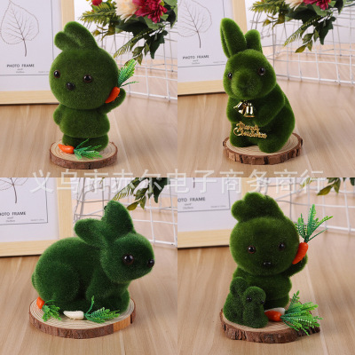 New Christmas Easter Toy Flocking Doll Micro Landscape Garden Decoration Moss Rabbit Simulation Pot Decoration
