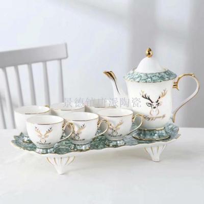 Jingdezhen new high-foot plate Nordic wind a deer you fired water set tea set coffee set cup and saucer foreign trade