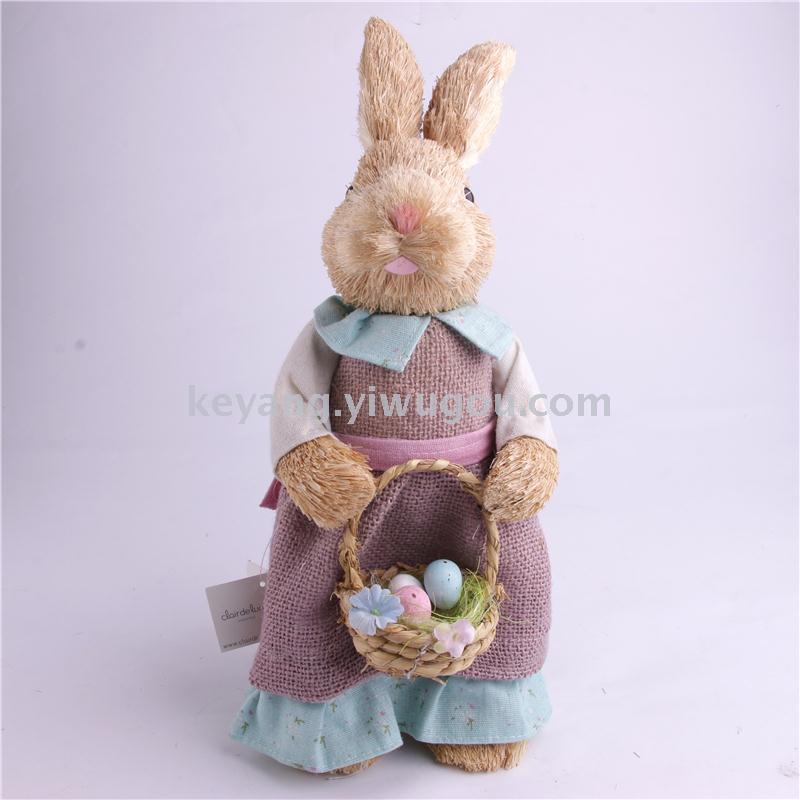 仿真动物稻草人家居装饰拍摄道具编织兔子复活节兔子