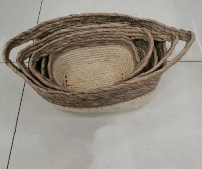 Hemp Rope Straw Woven Handmade Color Three-Piece Set Storage Basket