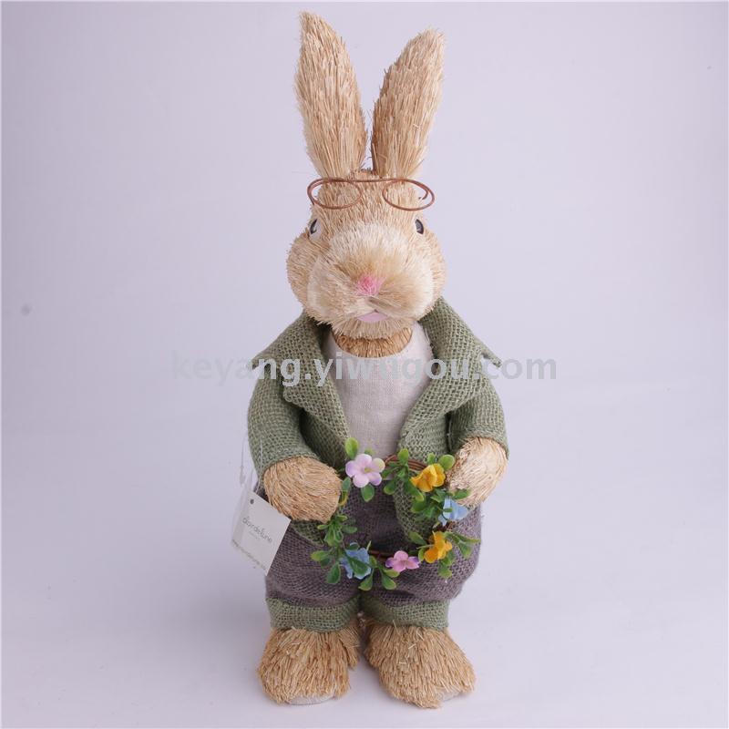 仿真蒲草复活节兔子居装饰拍摄道具编织兔子复活节兔子
