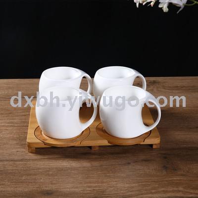 Coffee cup and saucer set with coaster set with simple white porcelain afternoon cup and saucer