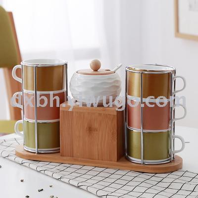 Creative European afternoon tea and coffee cup set simple ceramic flower tea cup cup holder combination