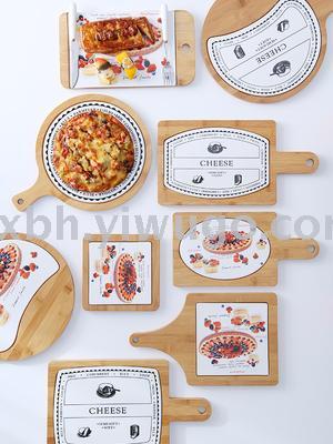 Creative Nordic ceramic pizza plate flat plate bamboo and wood tray food table shot pizza plate western steak plate