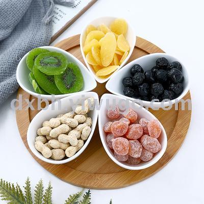Ceramic plate snack plate dried fruit snack plate candy plate seasoning seasoning plate with wooden plate combination