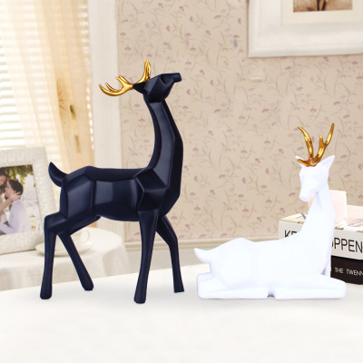 High-End Crafts European Creative Home Ornament Furnishing Living Room Wine Cabinet Black and White Sika Deer Ornaments