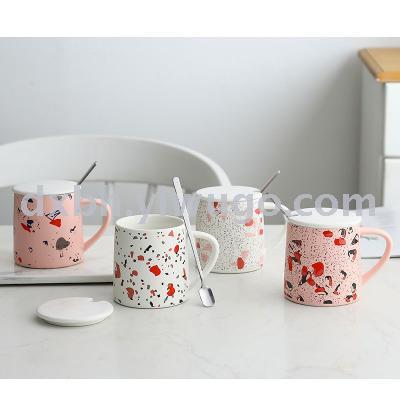 Japanese style aqua stone ceramic water cup with cover for home drinking cup maiden heart mug milk mug breakfast cup