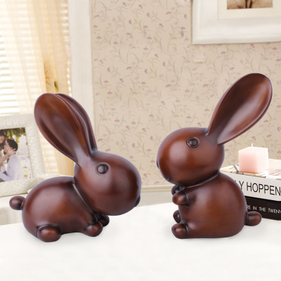 Resin Crafts Creative Wood Color Couple Rabbit Decoration Modern Living Room TV Cabinet Decorations Wedding Gift