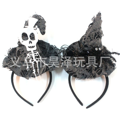 Halloween Witch Headband Vintage Witch Hat Ghost Festival Carnival Decorations Spider Rag Headband Skull Buckle