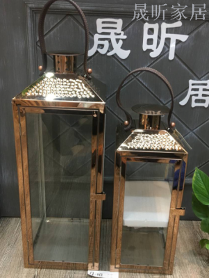 Tall Floor Stainless Steel Iron Storm Lantern Craftwork Candle Holder Large, Medium and Small Rose Gold Silver for Wedding Outdoor Hotel