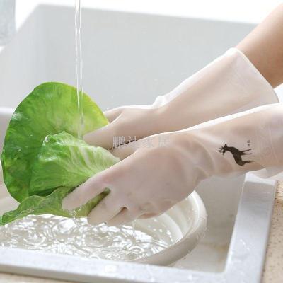 Winter rubber dishwashing gloves housework cleaning waterproof durable rubber lengthened fleece gloves dishwashing 