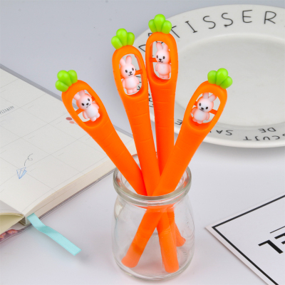 Factory Direct Sales New Creative Fashion Rabbit Rotating Carrot Student Studying Stationery Gel Pen Wholesale Supplies