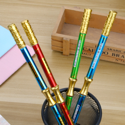 Factory Direct Sales Creative New Golden Hoop Stick Nunchaku Gel Pen Student Toys Spring Pen Double-Headed Gel Pen