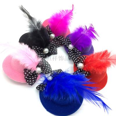 Stage show children hair accessories small hat hair clips temperament hair clip bows pearl hair accessories wholesale ha