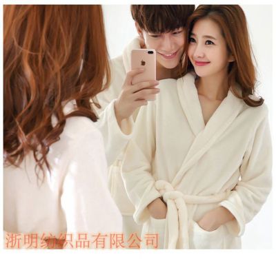 Flannel Pajamas Couple Hotel Long Sleeve Bathrobe Nightgown Men's and Women's Winter Thick Coral Fleece Spring and Autumn Long Bathrobe